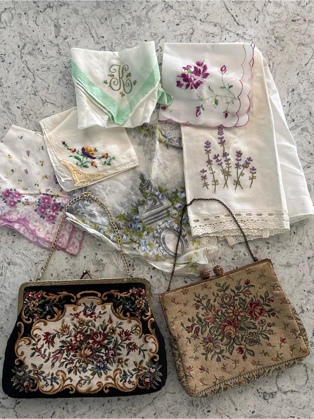 Vintage Floral Tapestry Evening Bag - Beige and Black